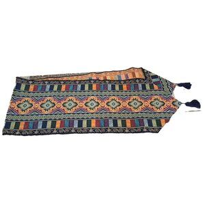 Colorful Tapestry Table Runner Pointed Tassel Abstract Striped Vibrant 13x72